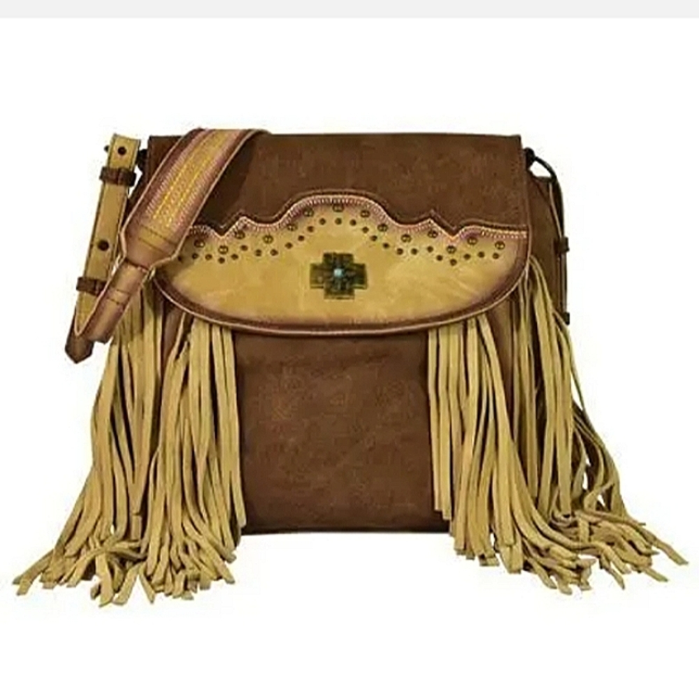 New! CATCHFLY Western Conceal Carry Concho Fringe Crossbody Bag Purse.